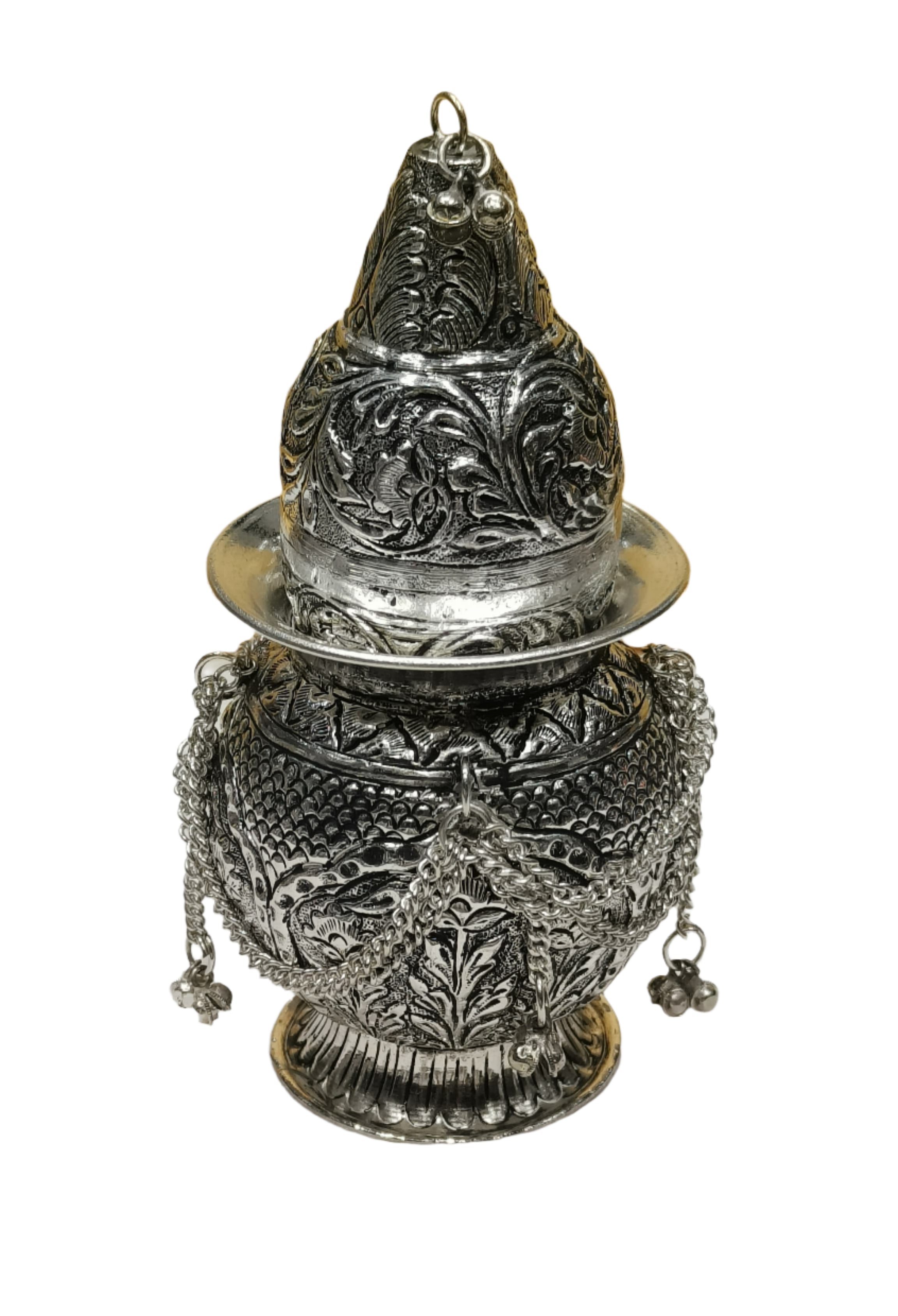 Antique Silver Plated Gungroo Work Kalash & Nariyal